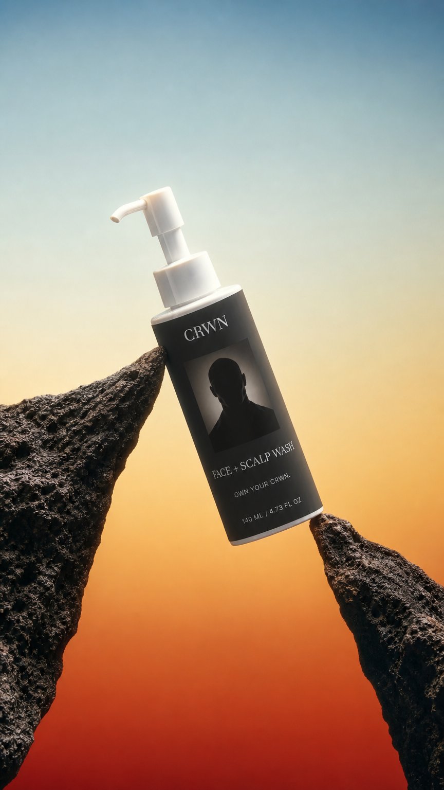 AI product shot of CRWN Face + Scalp Wash