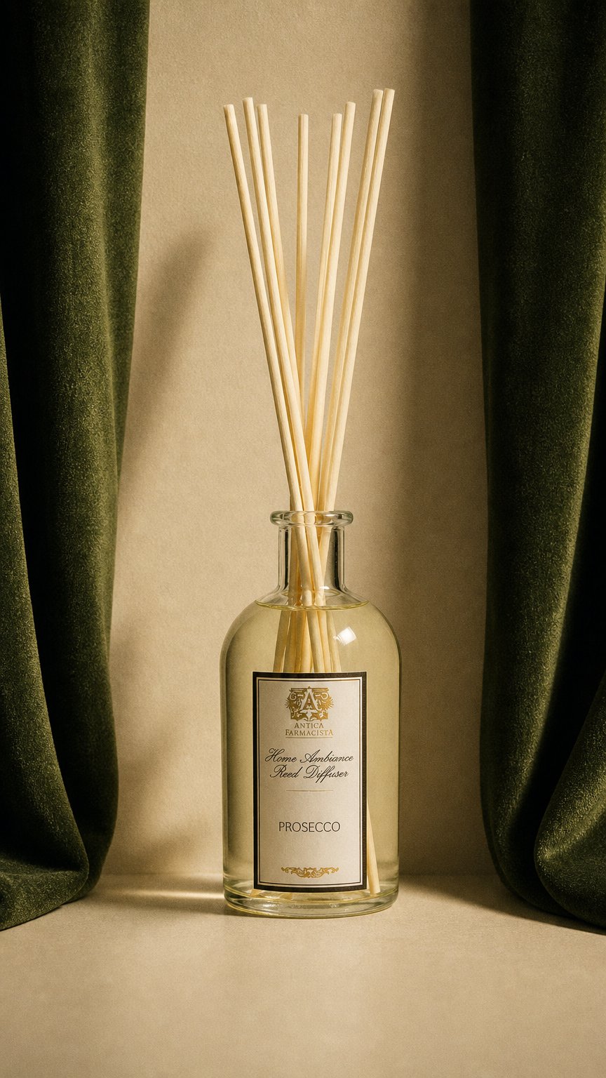 AI product shot of 250ml Prosecco Reed Diffuser