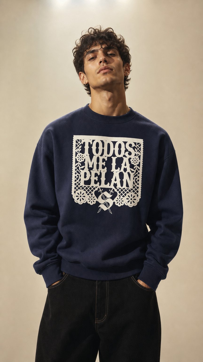 AI product shot of Todos Me La Pelan Crewneck