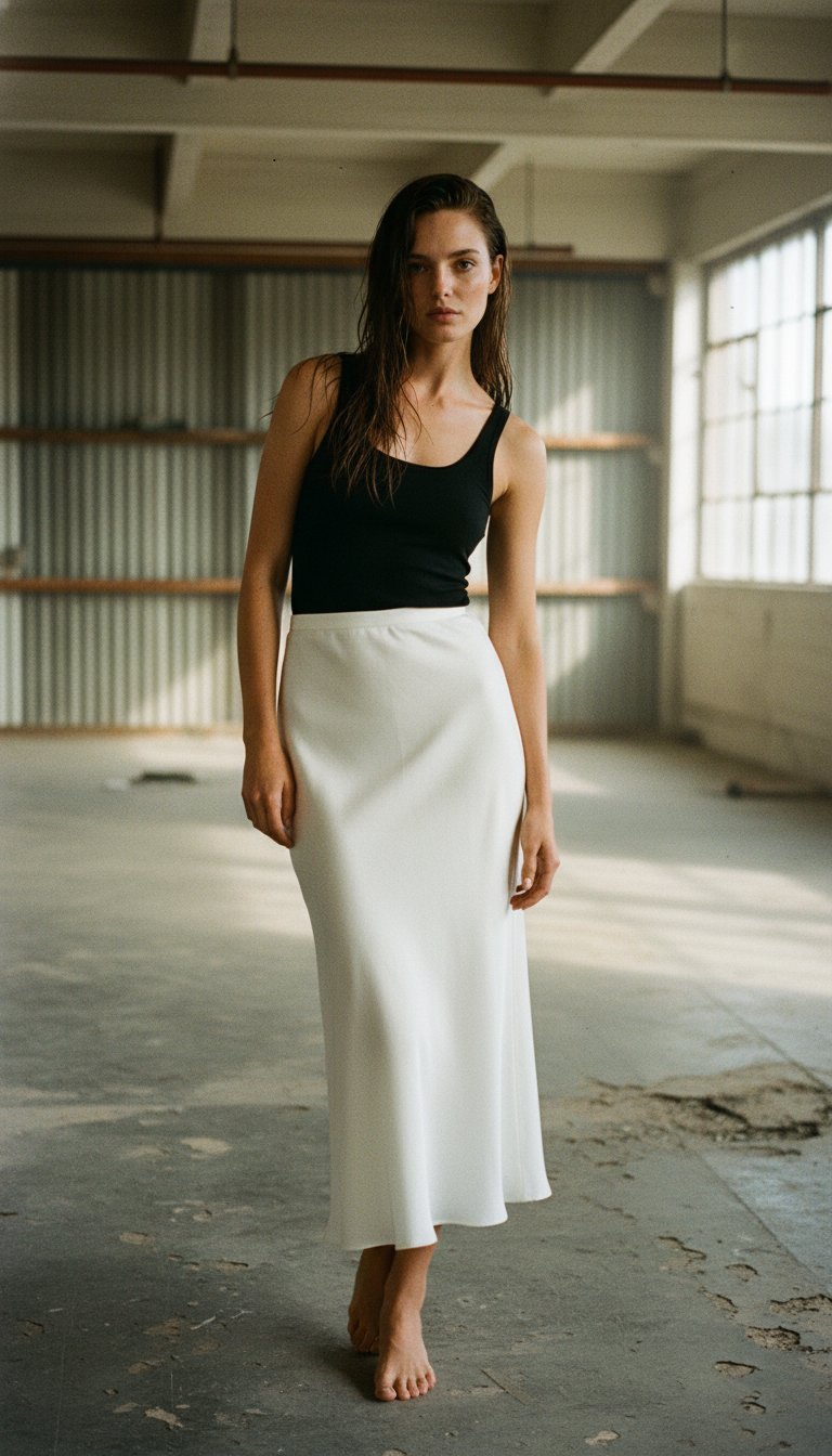 AI product shot of Nicole Satin Maxi Skirt Set - Cream