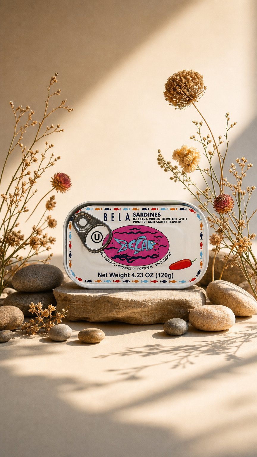 AI product shot of Sardines in Extra Virgin Olive Oil with Piri Piri and Smoke Flavor - 3 Pack