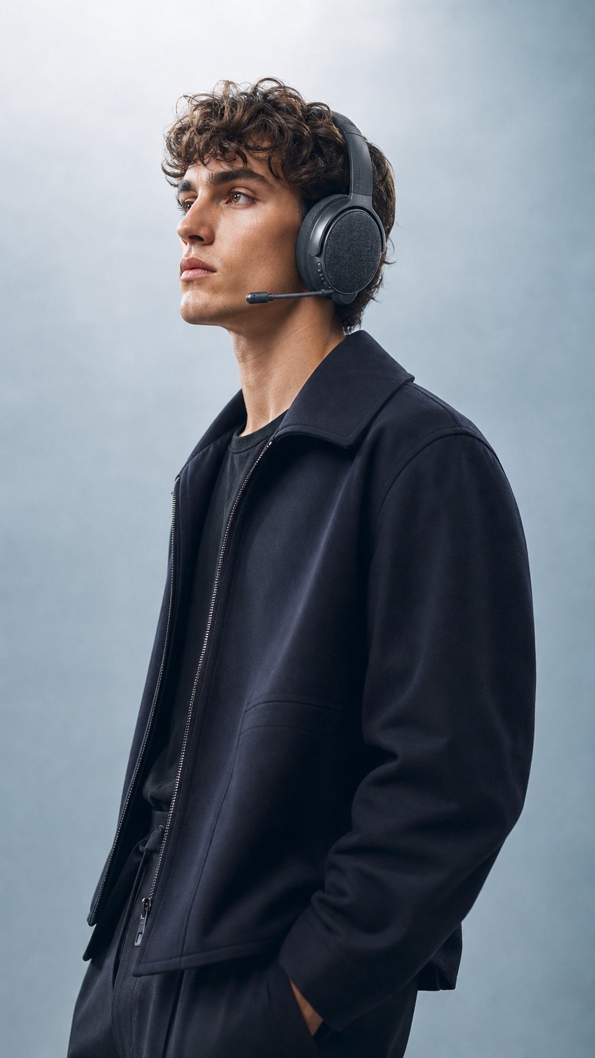 AI product shot of Fokus+ ANC Headphones with Wireless Charging Stand