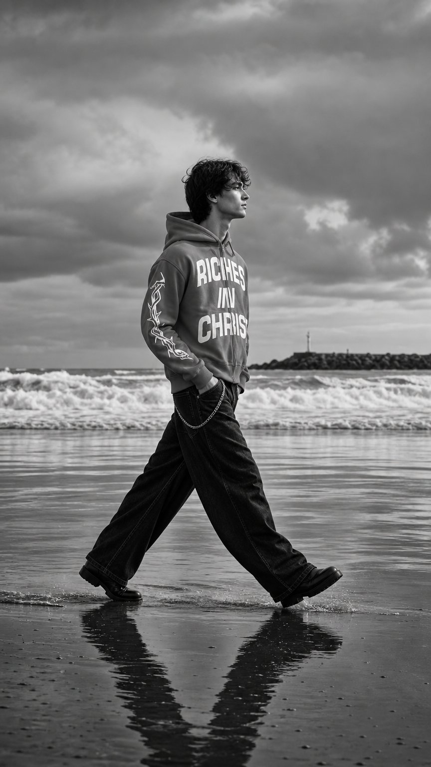 AI product shot of Riches In Christ Zip-Up Hoodie (Blue)