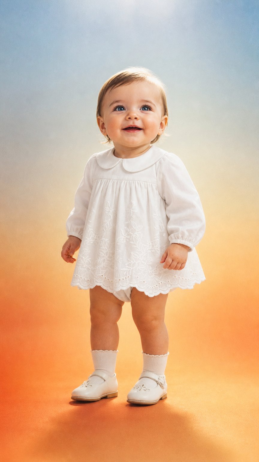 AI product shot of Baby Kleid Lucy, offwhite