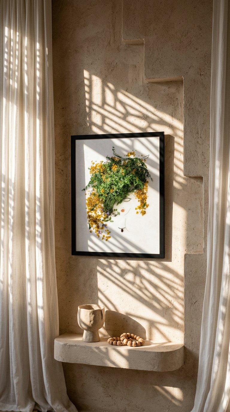 AI product shot of Golden Leaf - Nature-Inspired Feminine Wall Art Print