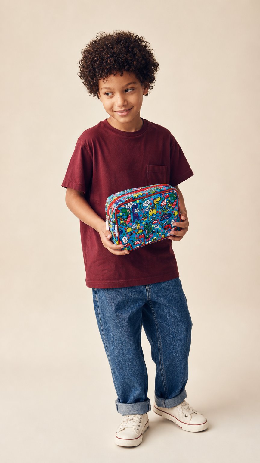 AI product shot of Children's Wash Bag - Dinosaurs