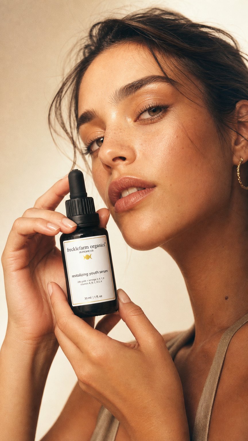 AI product shot of 24k gold infused revitalizing youth serum