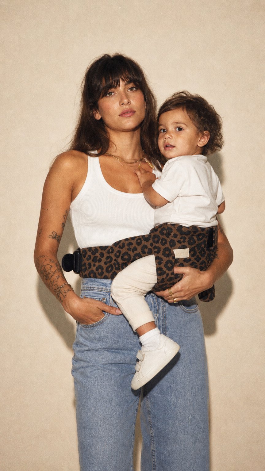 AI product shot of Patterned Bambidoos Baby & Toddler Hip Carrier