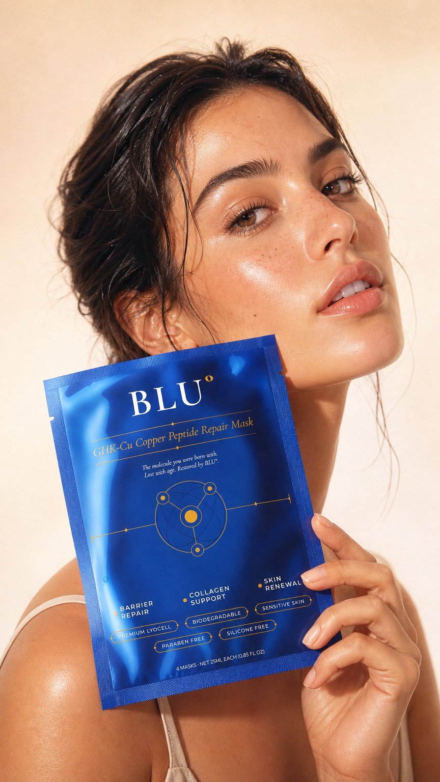 AI product shot of GHK-Cu Copper Peptide Repair Mask — 4 Pack