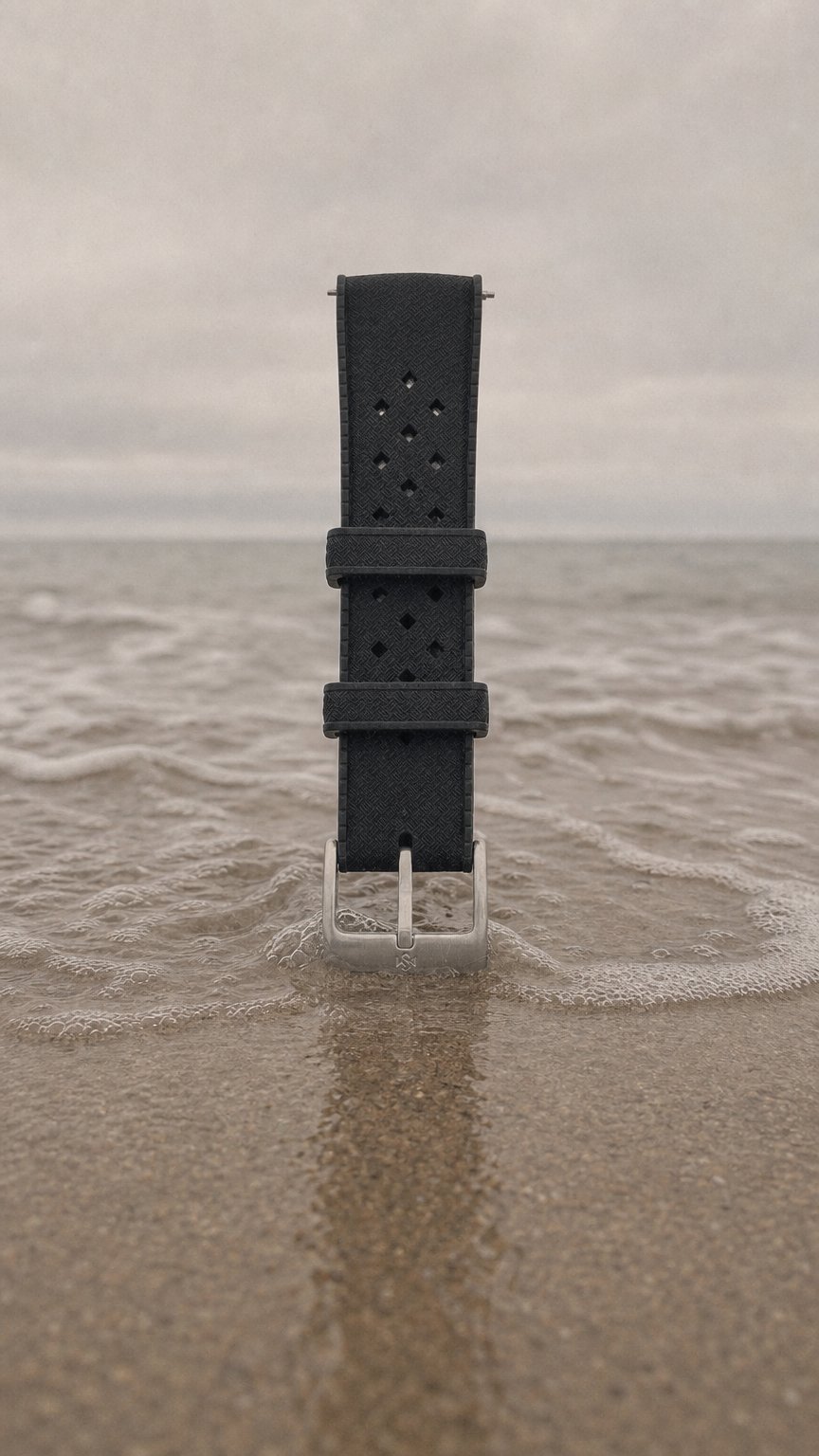 AI product shot of Signature FKM Tropic Black – Uhrenarmband Fluorkautschuk Gummi 20/22mm mit Quick Release