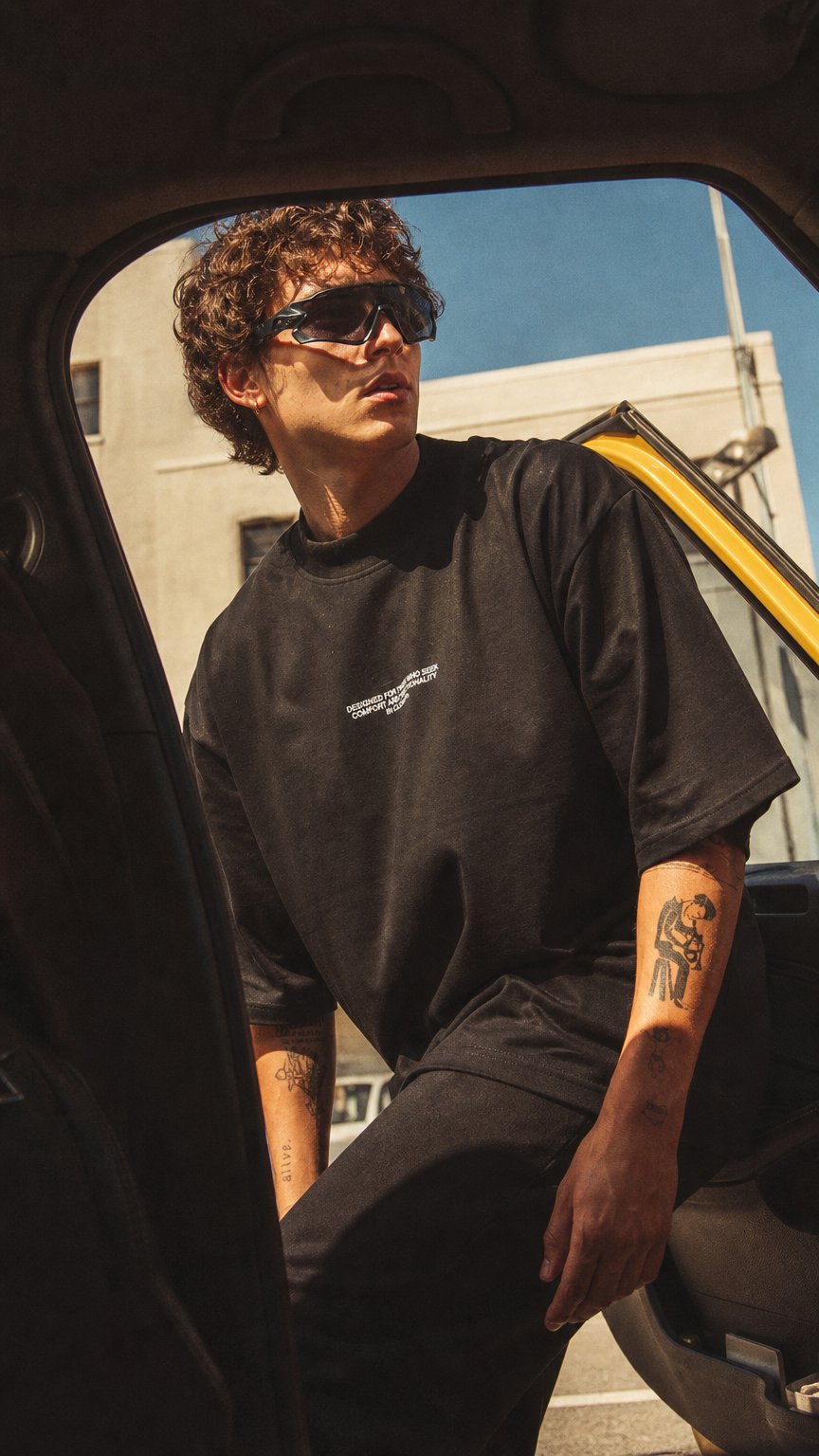 AI product shot of ICONIC OVERSIZED MOCK NECK TEE