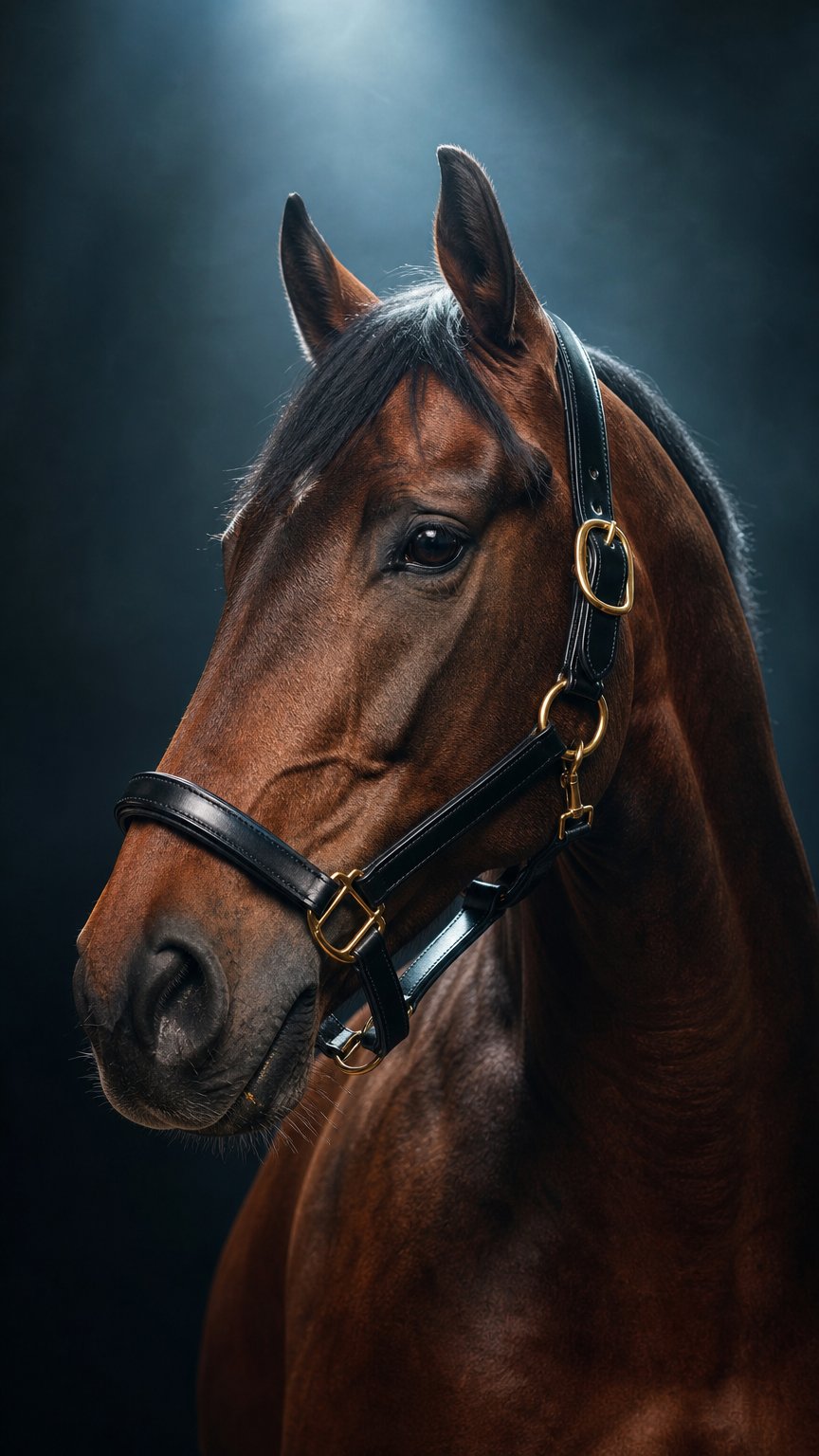 AI product shot of Padded leather headcollar with brass fittings