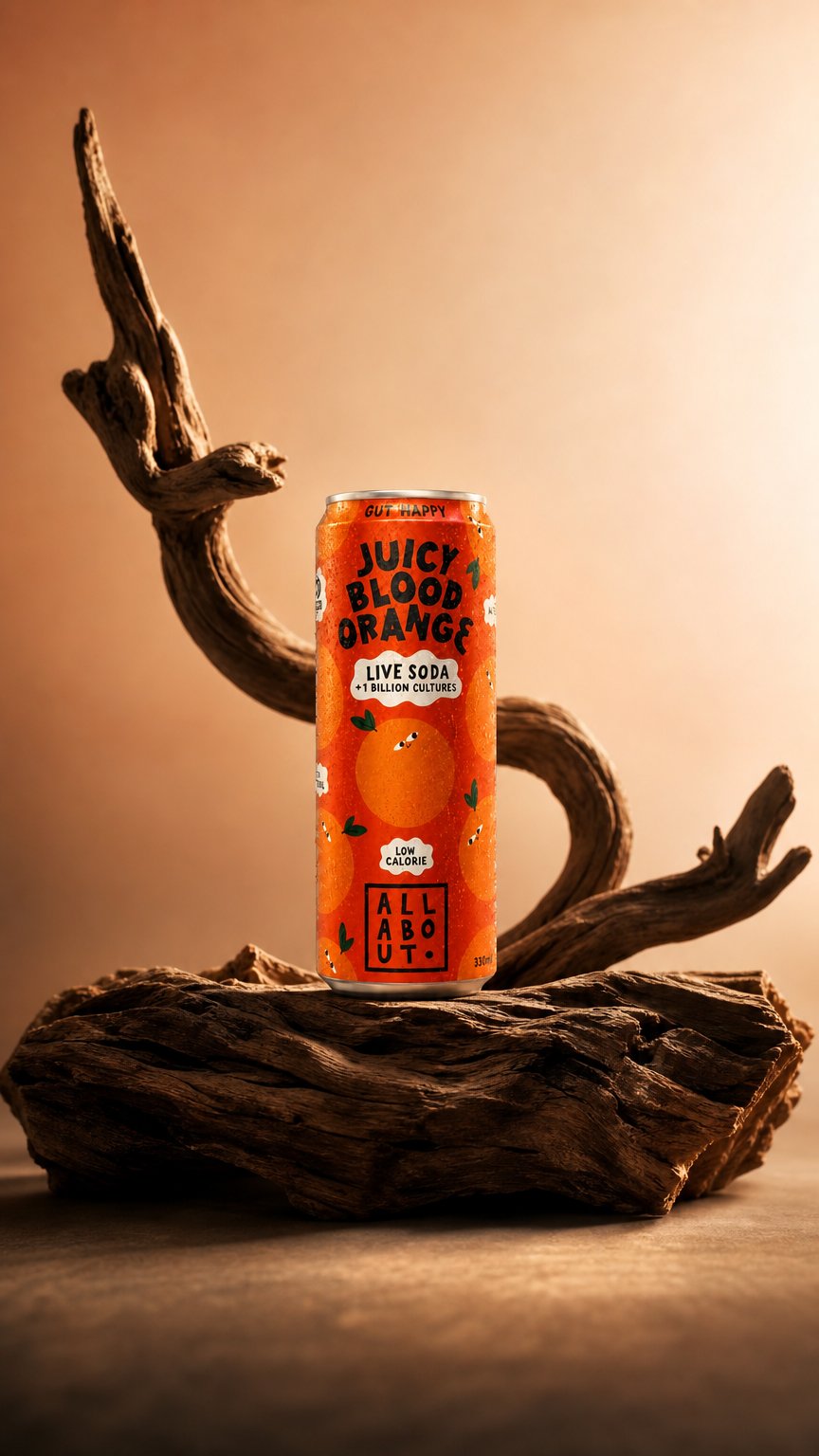 AI product shot of Blood Orange Live Soda