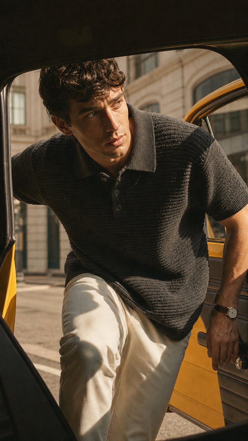 AI product shot of 90s eyelet knit polo