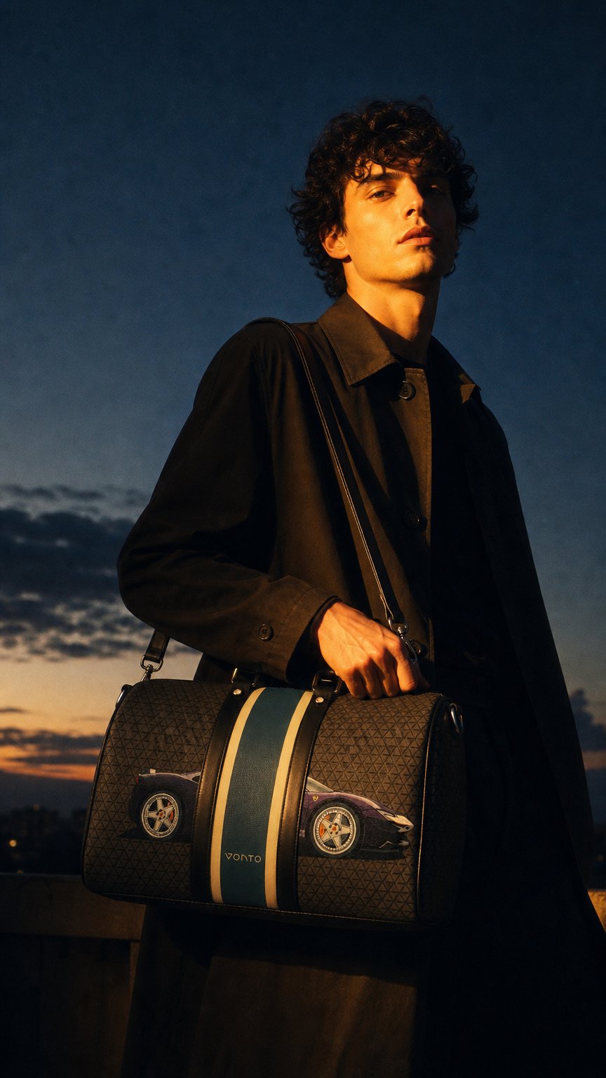 AI product shot of Duffle Bag Engine Elegance