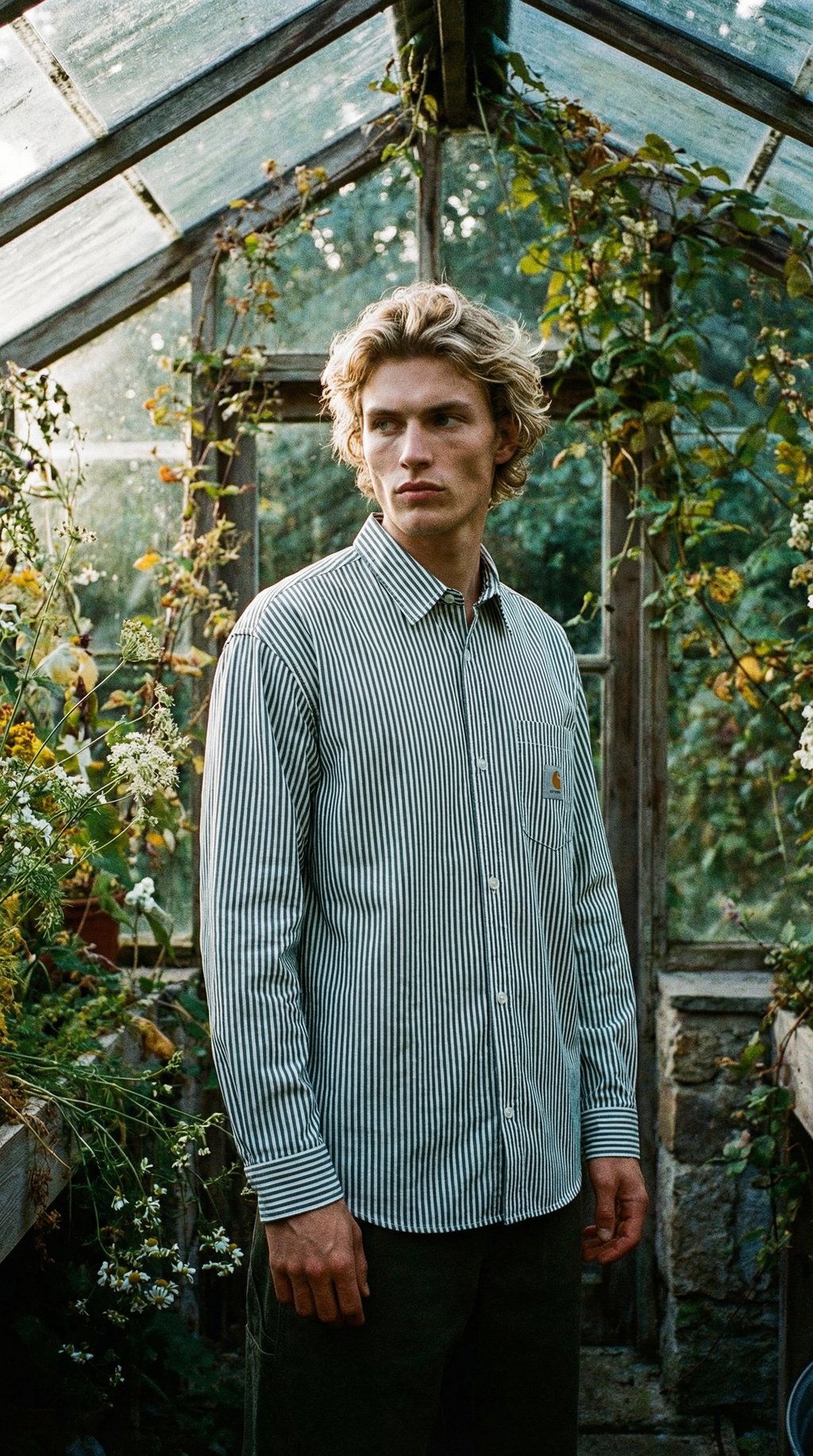 AI product shot of Carhartt WIP Daldry Longsleeve Shirt Daldry Stripe Office Blue/Wax
