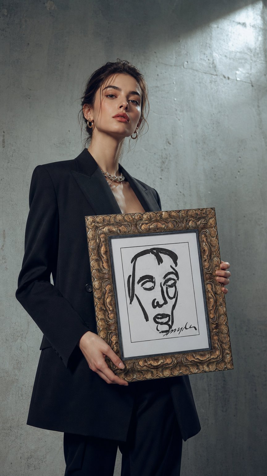 AI product shot of Minimalist ink portrait by Oregon artist Amanda Snyder (1894-1980)