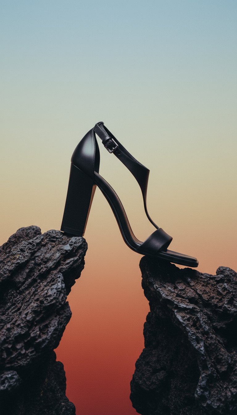 AI product shot of Black Leather Stiletto Heels Sandals