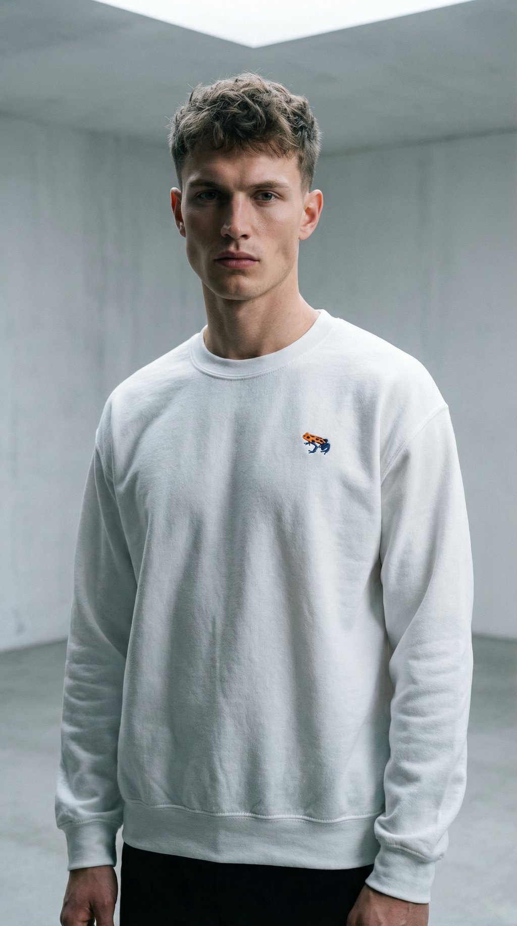 AI product shot of Mimic Poison Frog Embroidered Crewneck