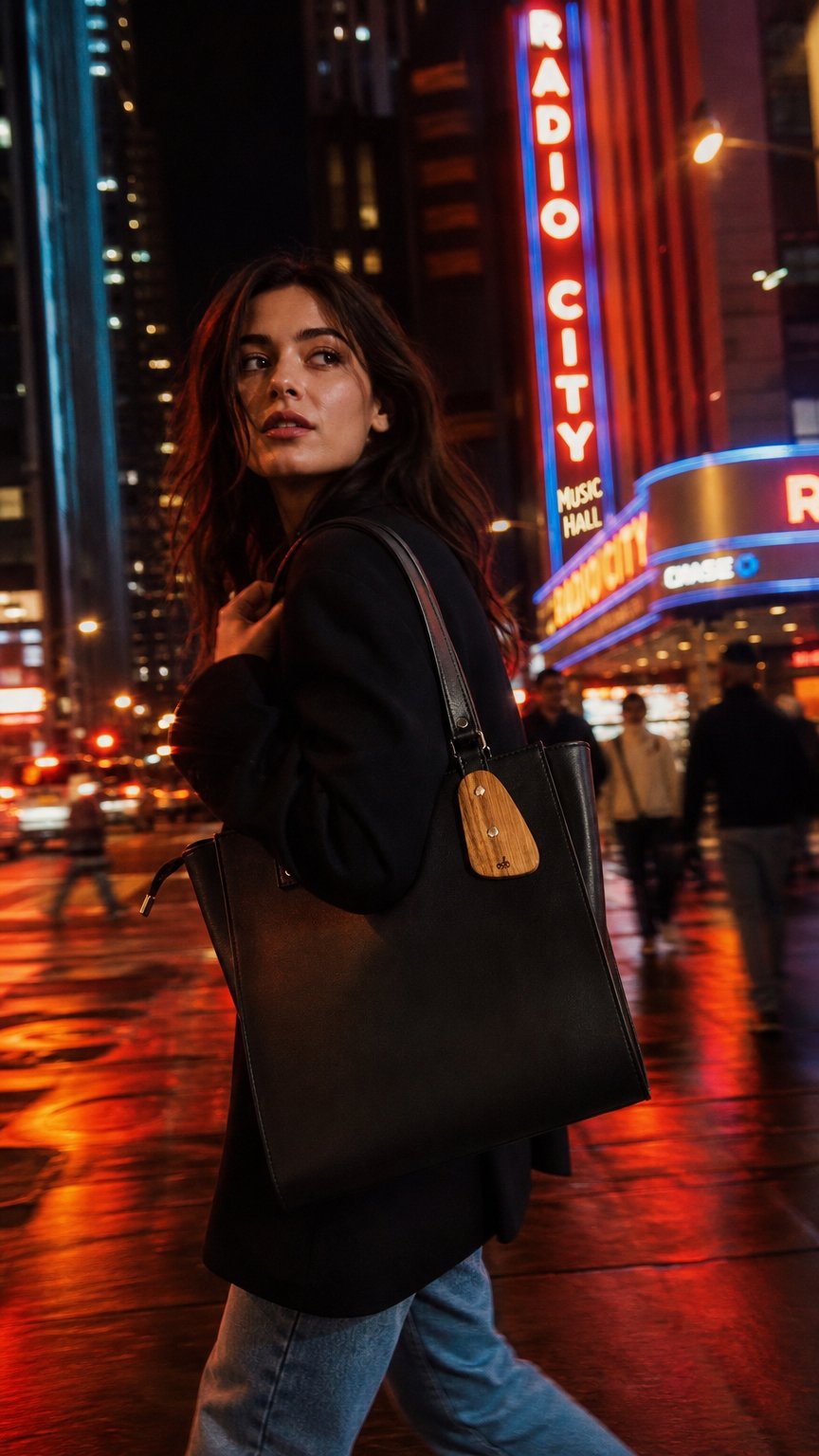 AI product shot of ESLO Luna Black Women's Leather Shoulder Bag