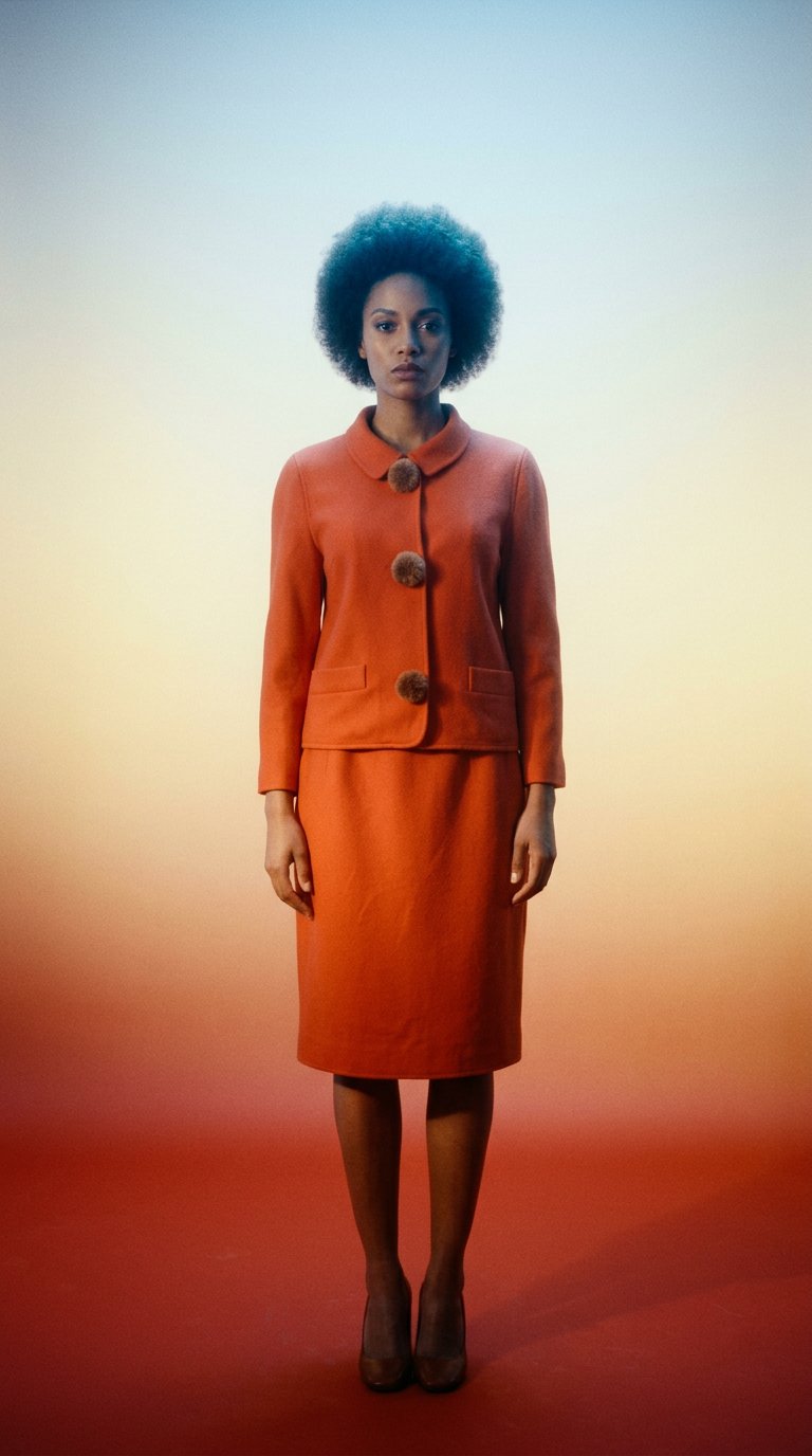 AI product shot of Dior Cashmere skirt suit Coral
