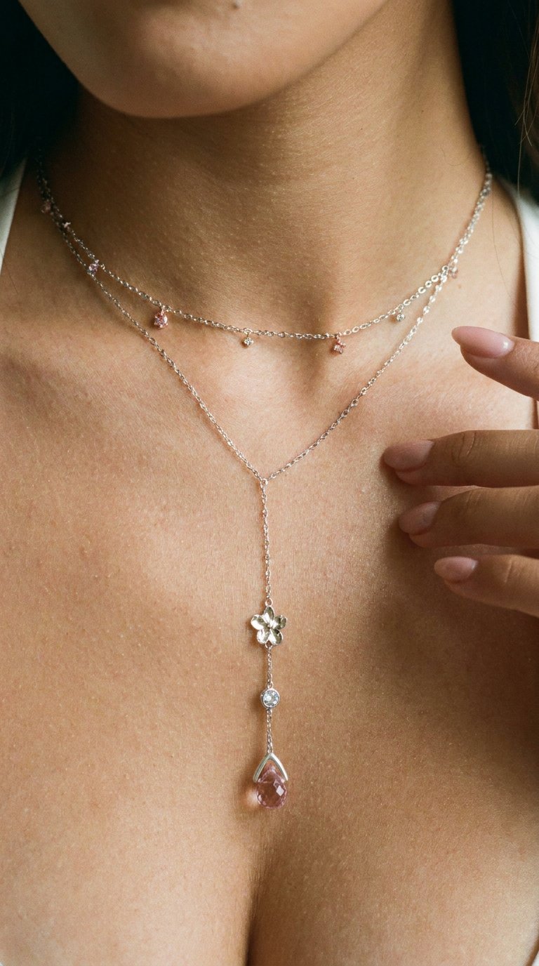 AI product shot of Petal Lariat Necklace in Silver