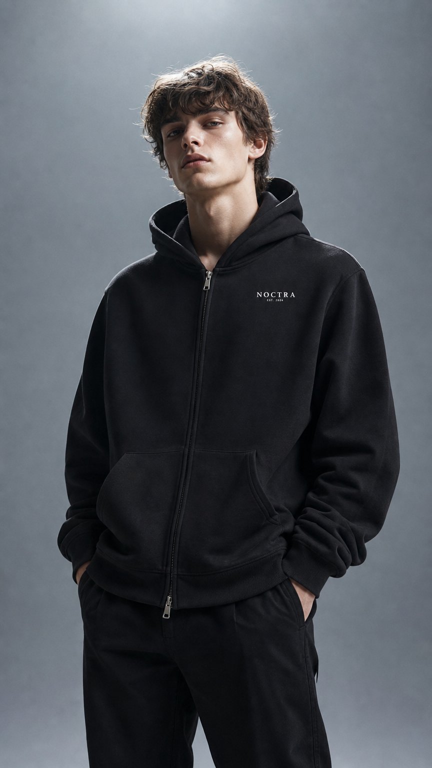 AI product shot of NOCTRA Heavyweight Pocket Hoodie