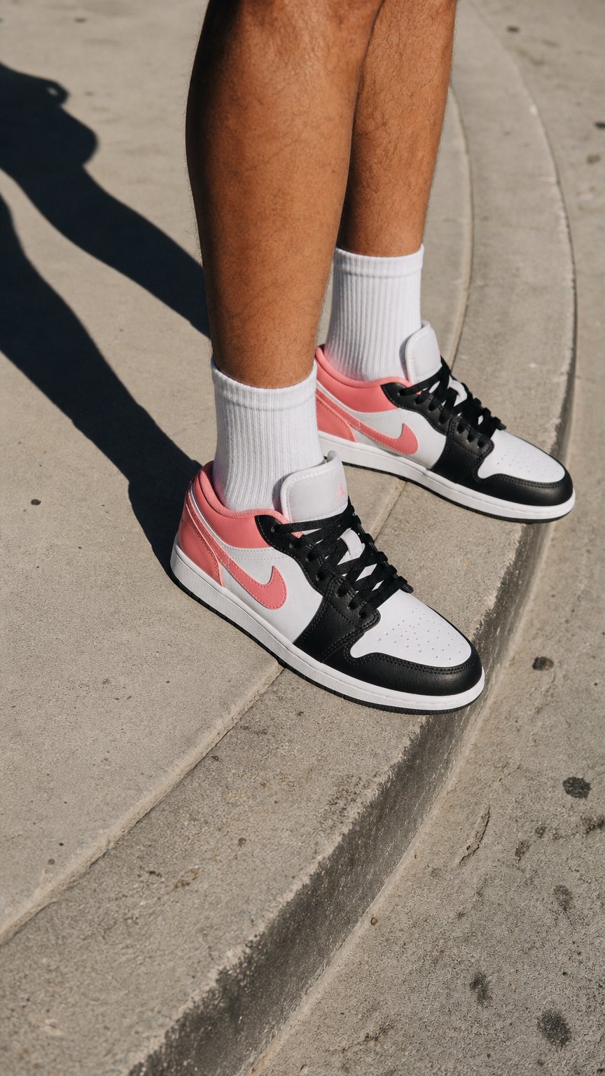 AI product shot of Jordan 1 Low Black Pink Gaze (GS)