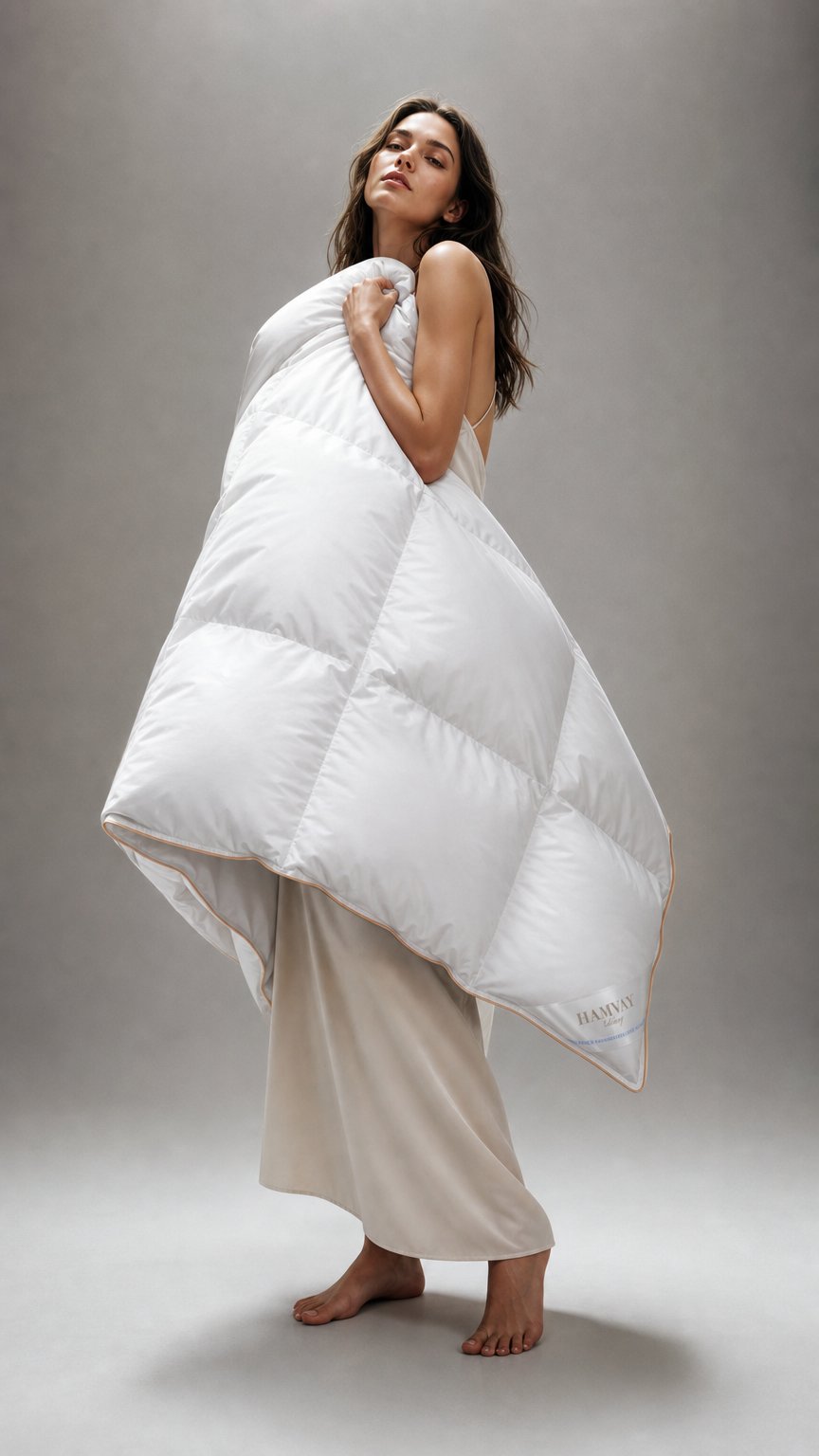 AI product shot of Luxury Hungarian Goose Down Duvet, white down – PureDelight