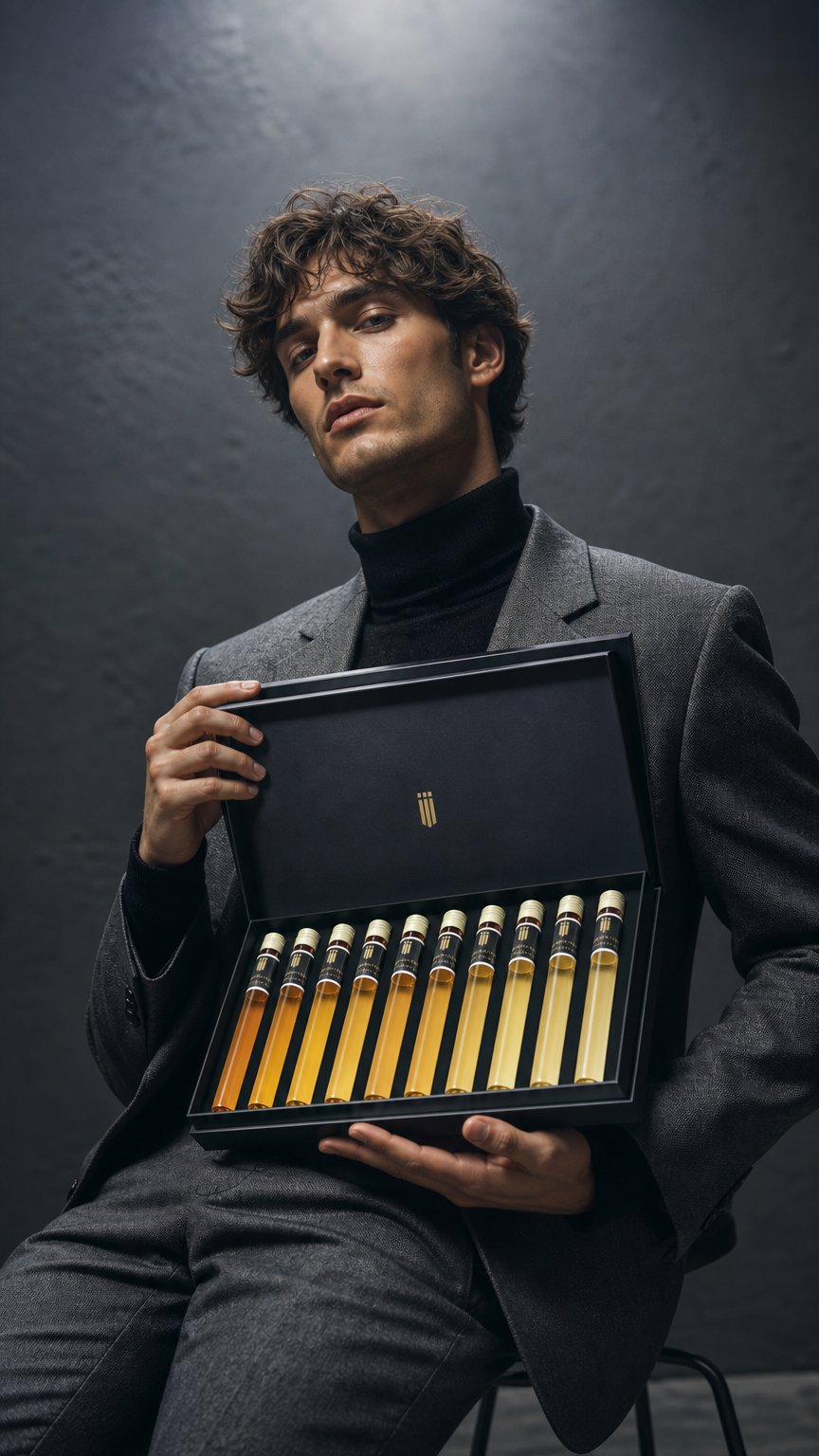 AI product shot of Whisky Proeverij 12 tubes in Luxe Cadeau Box