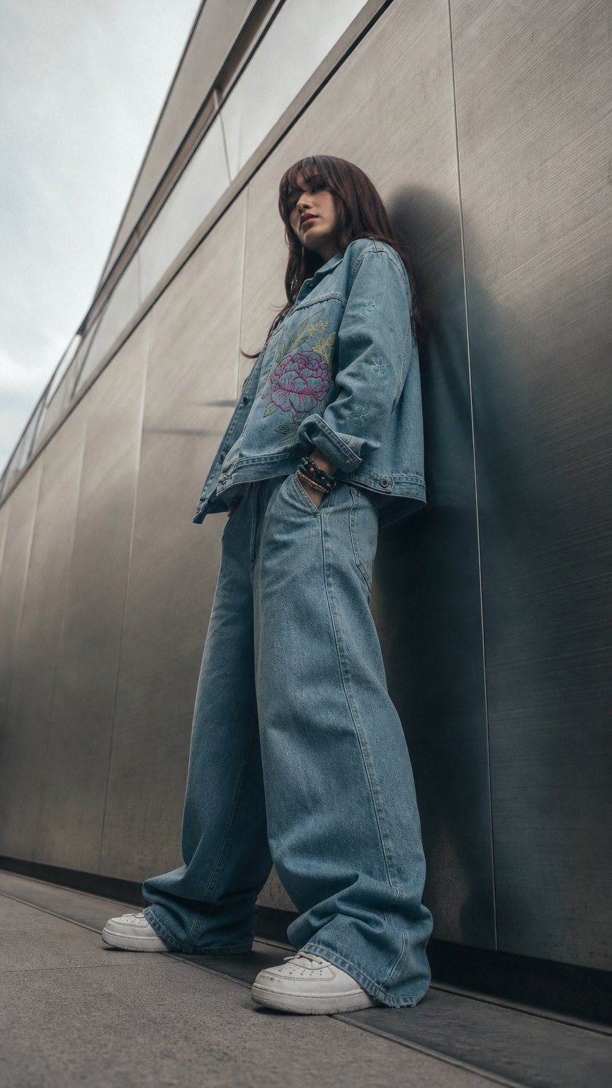 AI product shot of Dil se - Floral Embroidered Denim Jacket