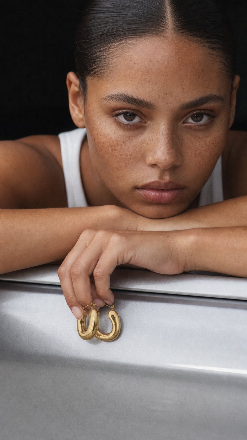 AI product shot of Maya Square Hoop Earrings