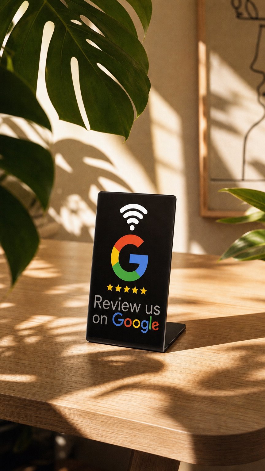 AI product shot of TapZilla NFC Google Review Stand – Get More Customer Reviews