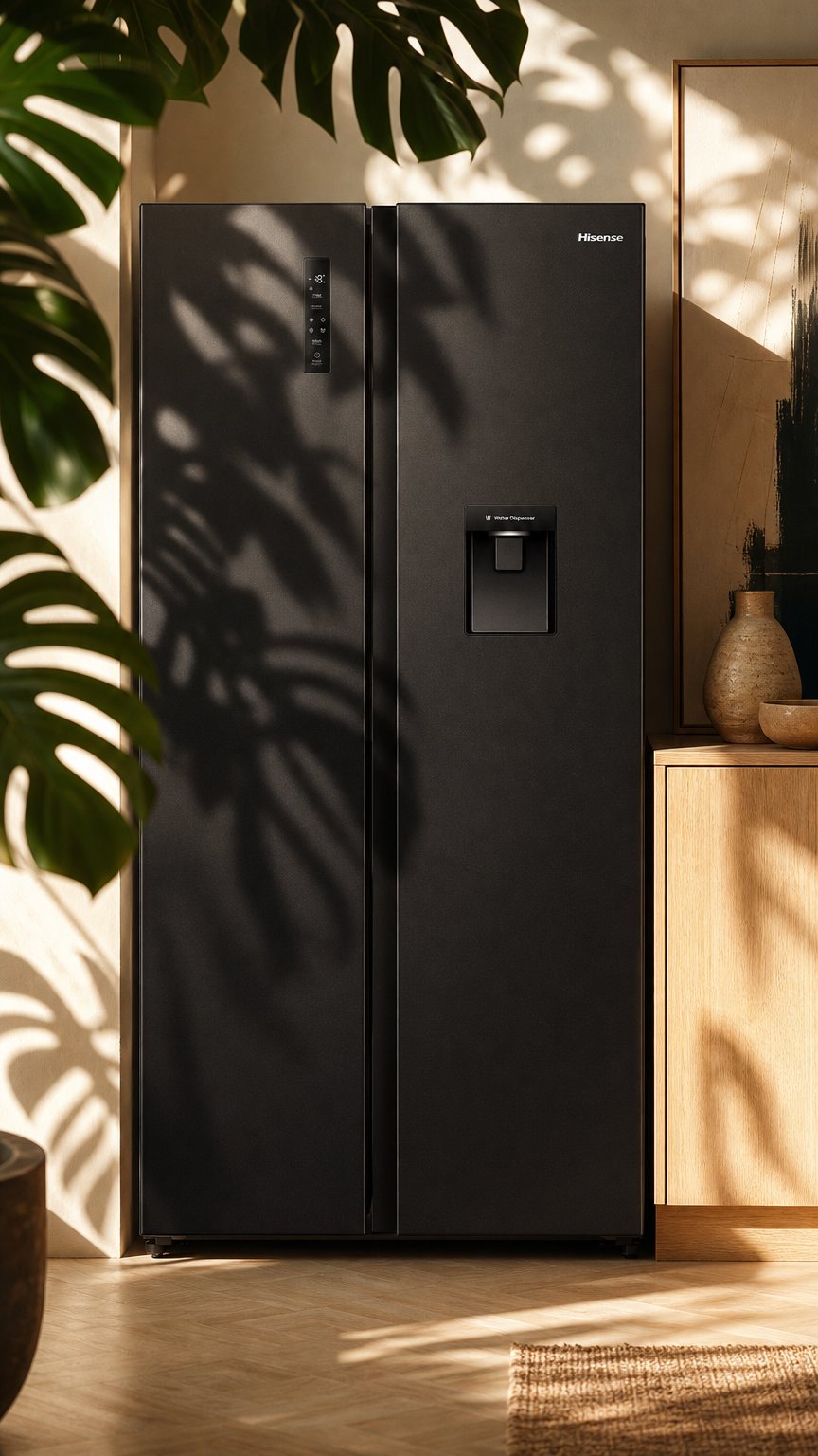 AI product shot of Hisense 541L Side by Side Refrigerator