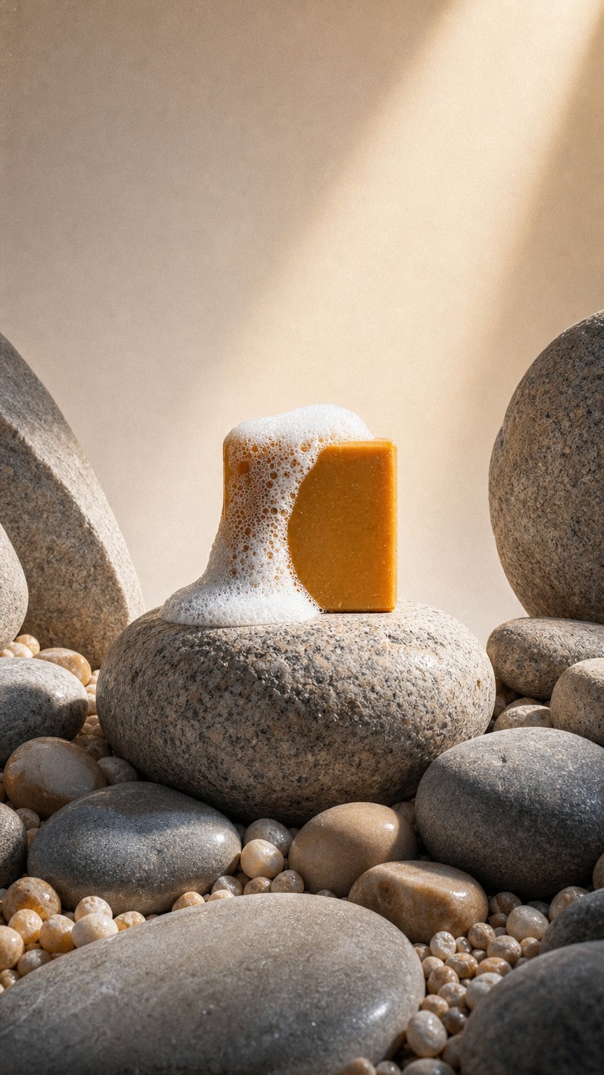 AI product shot of KURKUMA REINIGINGSBAR - Hyperpigmentatie, Acne, Littekens, Zonnevlekken