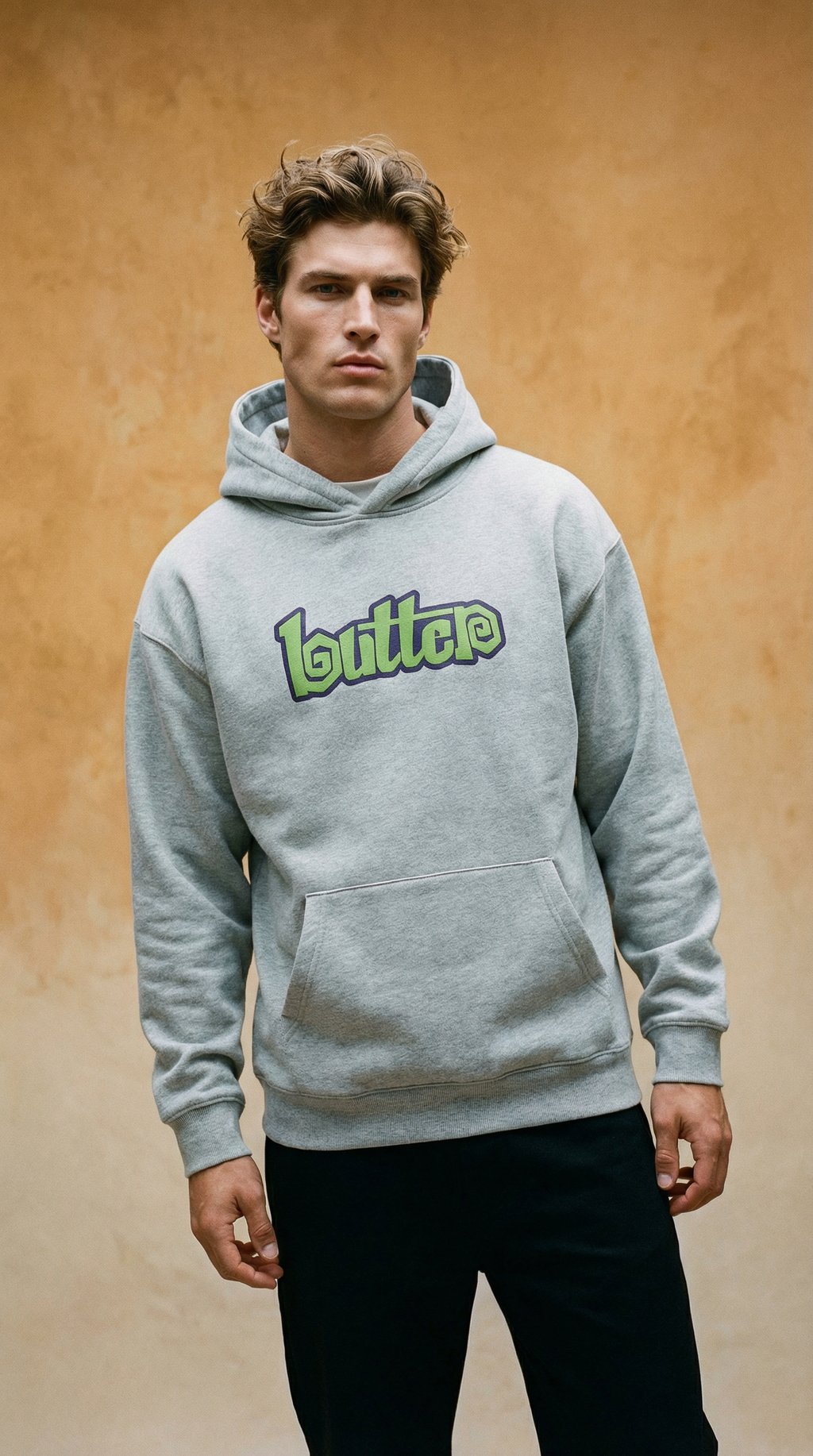 AI product shot of Butter Goods Swirl Hoodie Cement
