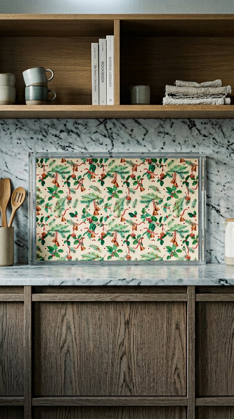 AI product shot of Winter Berries Lucite Serving Tray