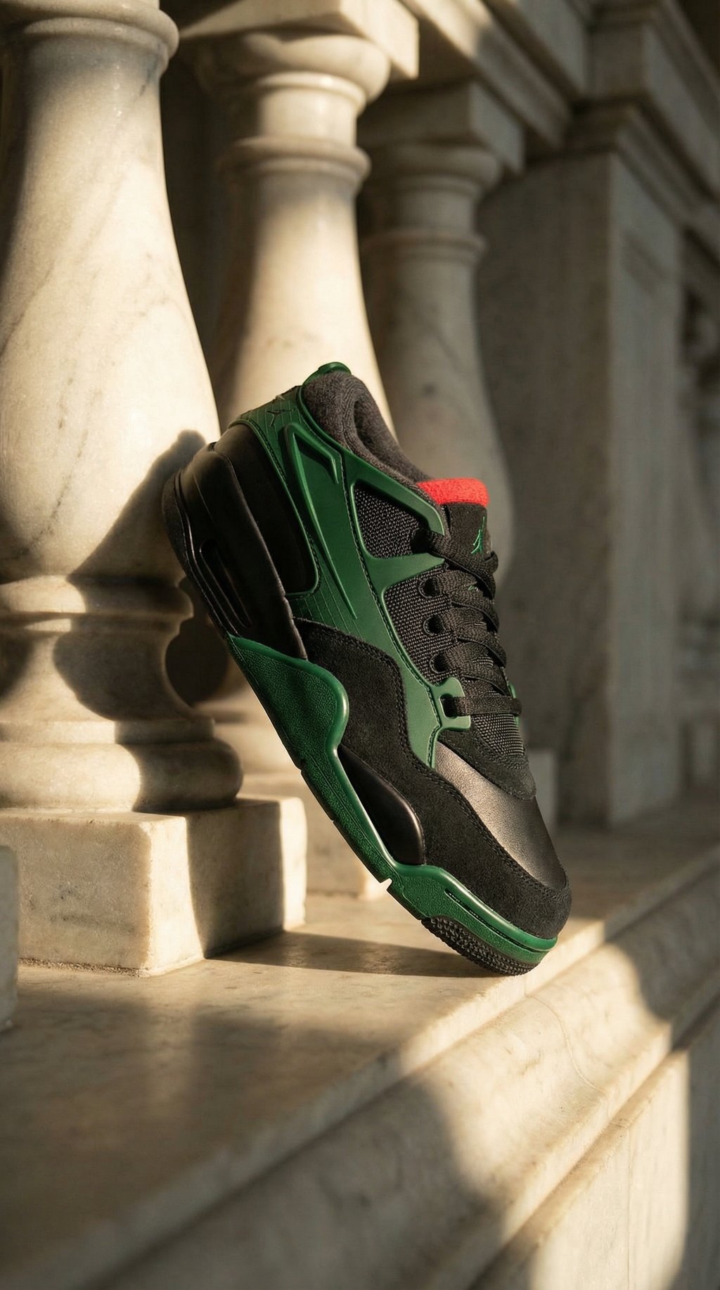 AI product shot of Air Jordan 4 RM Sneaker - Black + Varsity Red + Gorge Green
