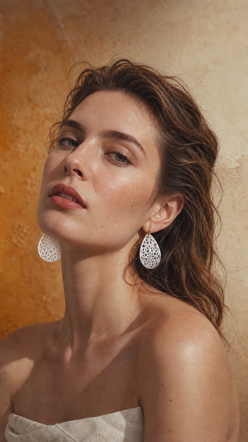 AI product shot of Pendientes Monaquelas de Madreperla y Oro Rosa 18k