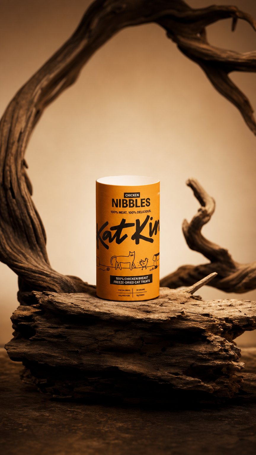 AI product shot of CHICKEN NIBBLES: healthy, tasty cat treats
