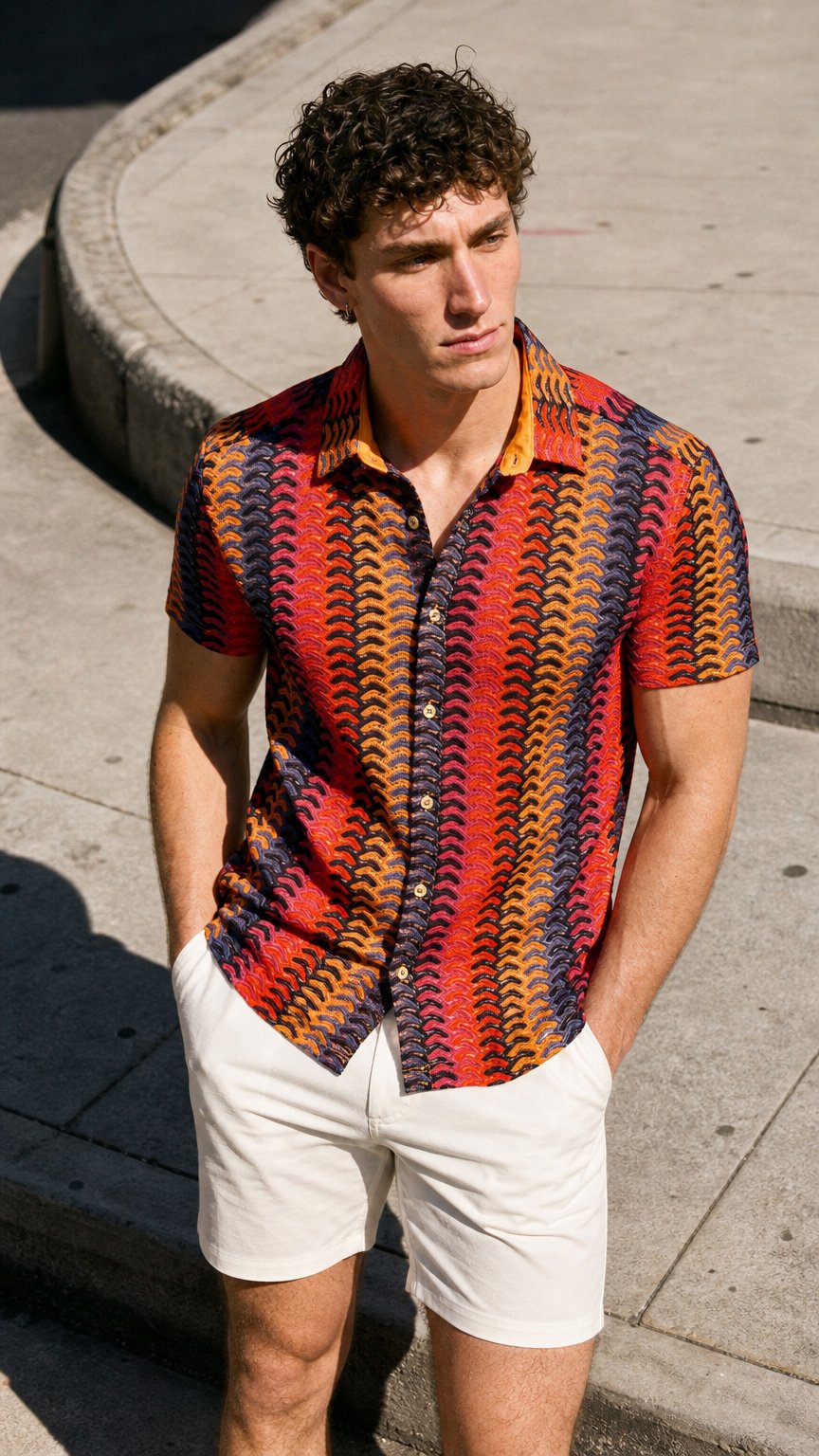 AI product shot of ST33LE Vertical Arrow Stripe Short Sleeve Shirt | Navy/Red