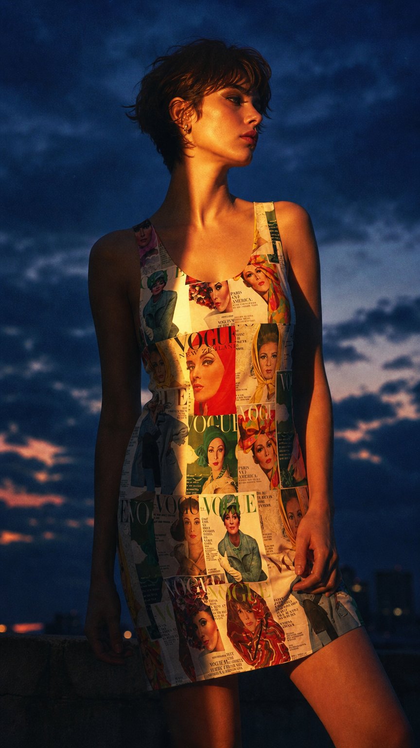 AI product shot of Vintage Wilhelmina Vogue Collage Racerback Dress