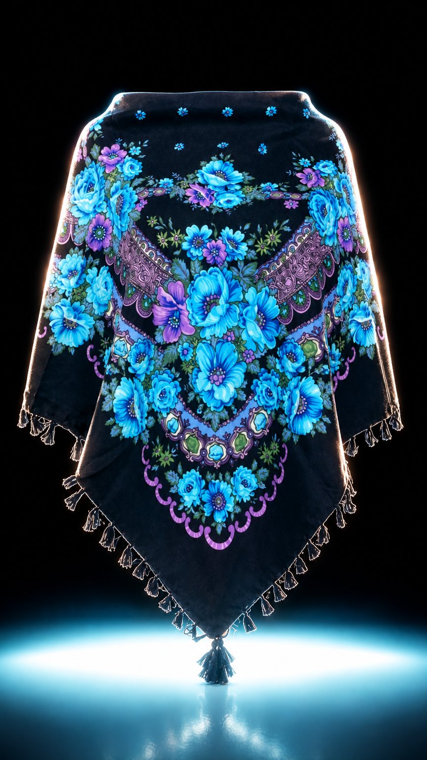 AI product shot of Granatowa folkowa chusta
