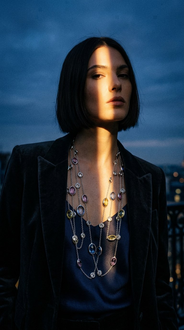 AI product shot of Multicolor Sapphire & Diamond By The Yard Necklace