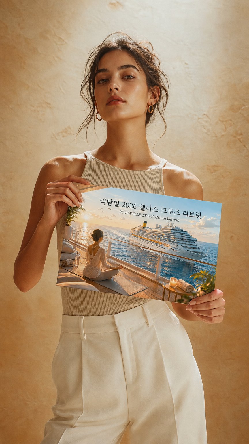 AI product shot of 리탐빌 2026 웰니스 크루즈 리트릿 (RITAMVILLE 2026.09 Cruise Retreat)