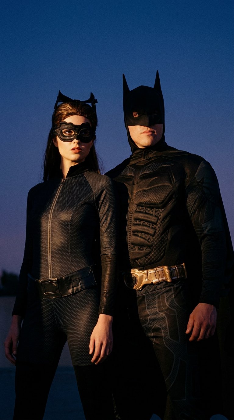 AI product shot of Batman & Catwoman - Couples Costume
