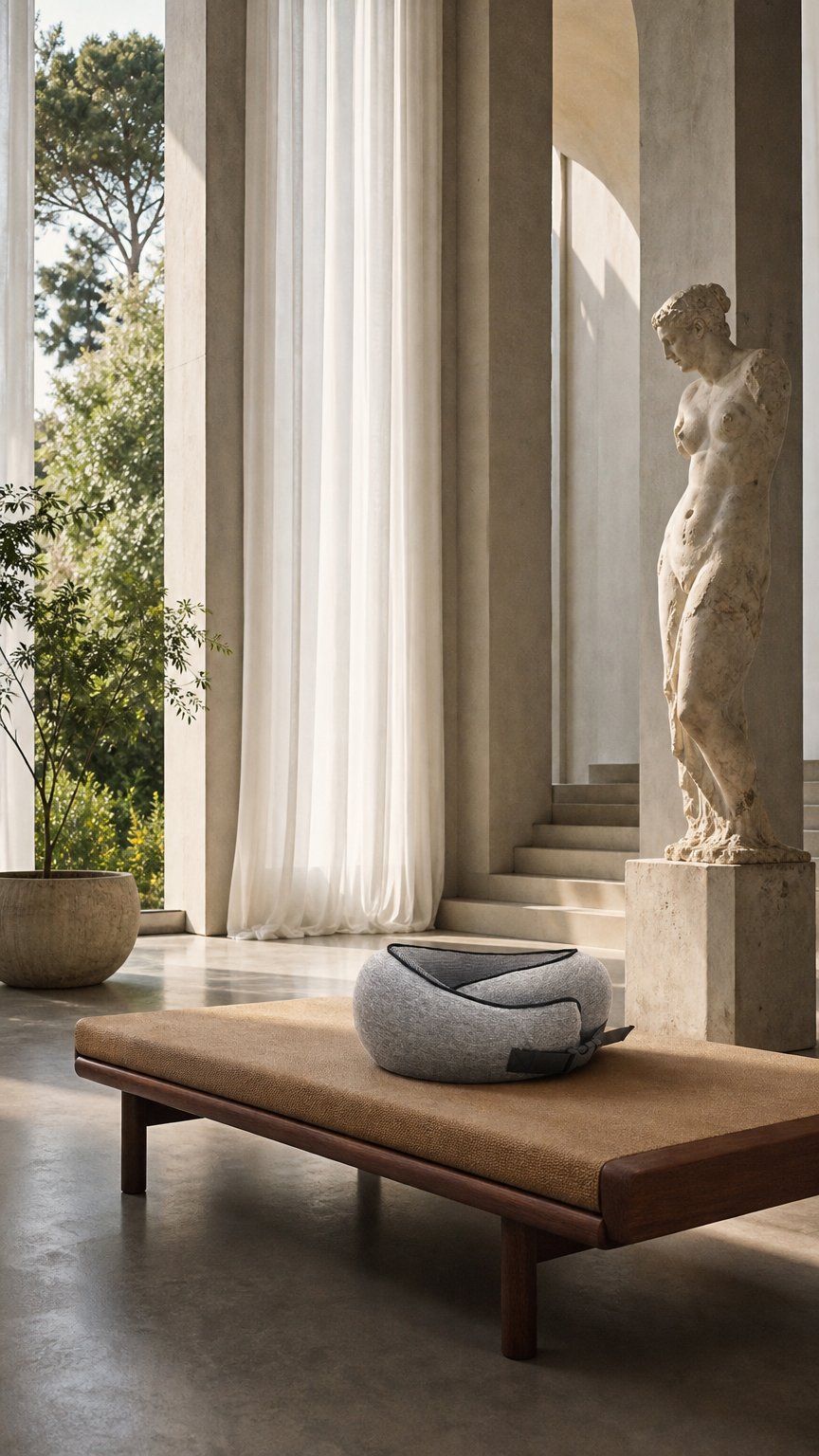 AI product shot of Memory Foam Neck Pillow Cervical Vertebra Travel Portable Noon Break Aircraft U Type Of Pillow Sleep Camping Pillow Carry Bag