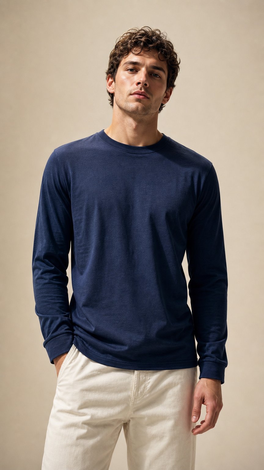AI product shot of Long-Sleeve T-Shirt – Solid Navy Triblend