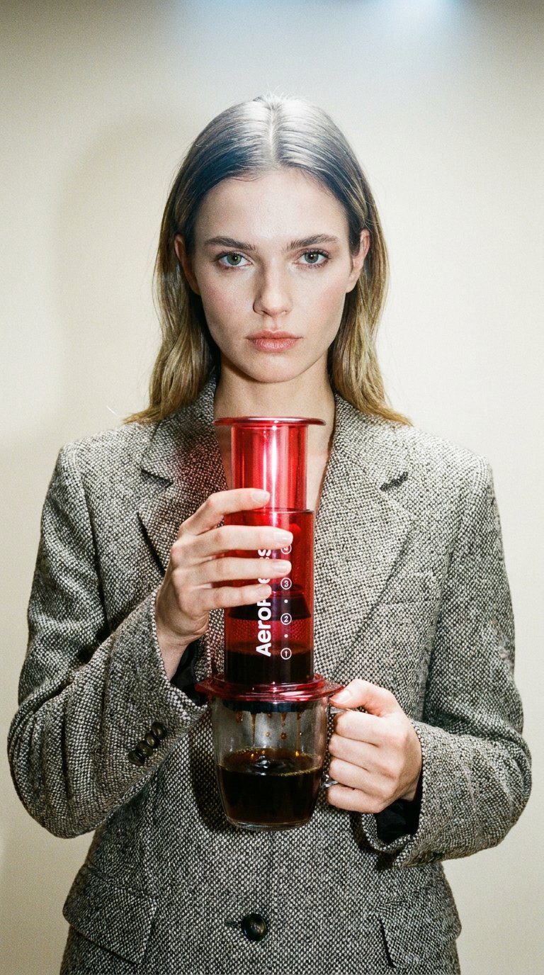AI product shot of AeroPress Clear Red