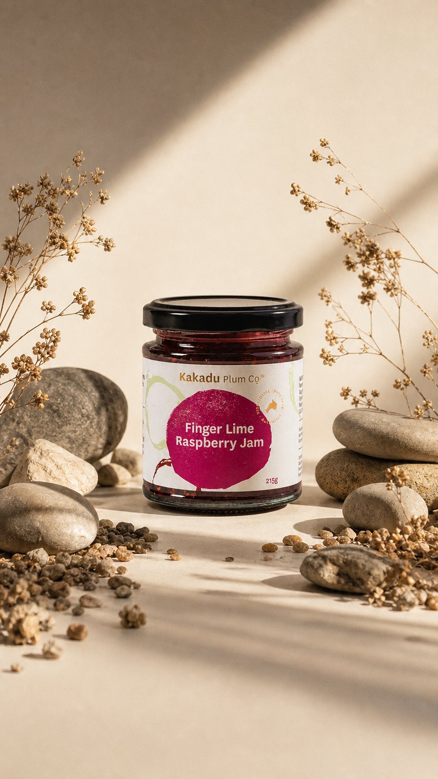 AI product shot of Finger Lime Raspberry Jam